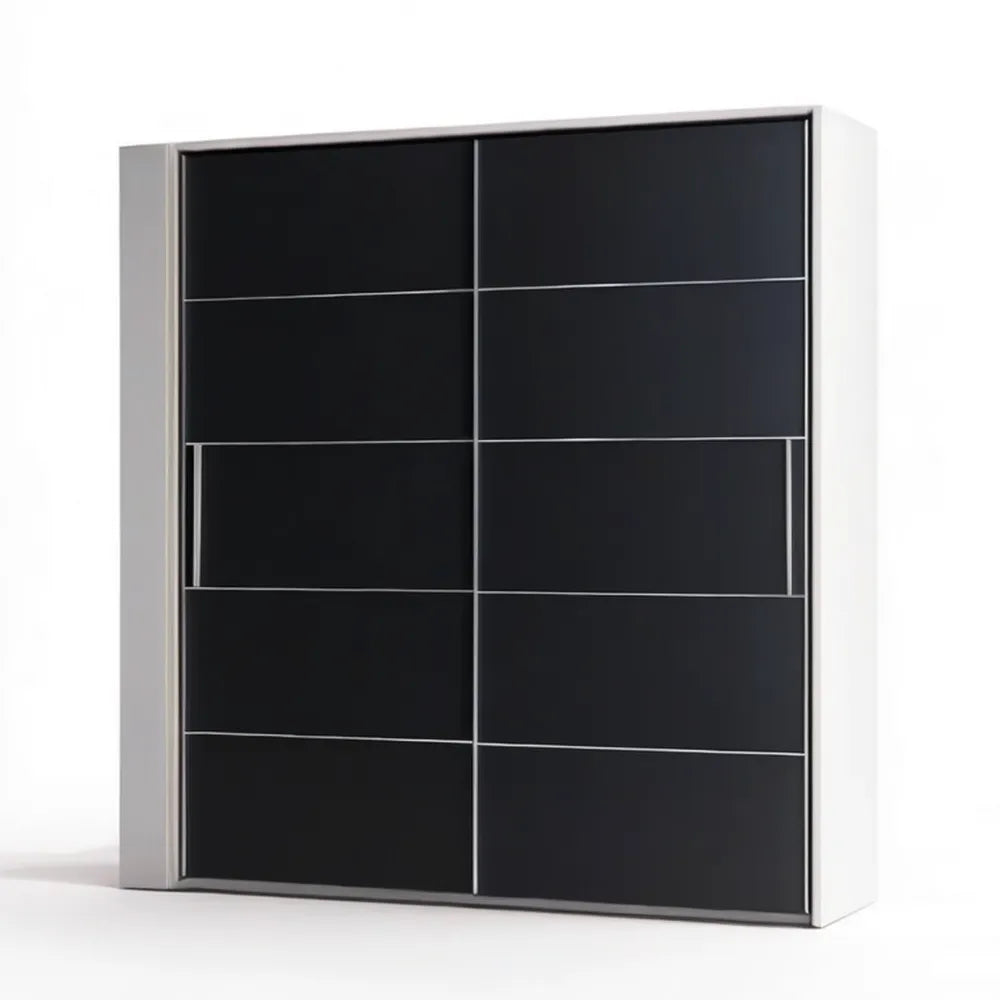 Czarno-biała przesuwna garderoba z płyty laminowanej 200 × 60 × 200 cm