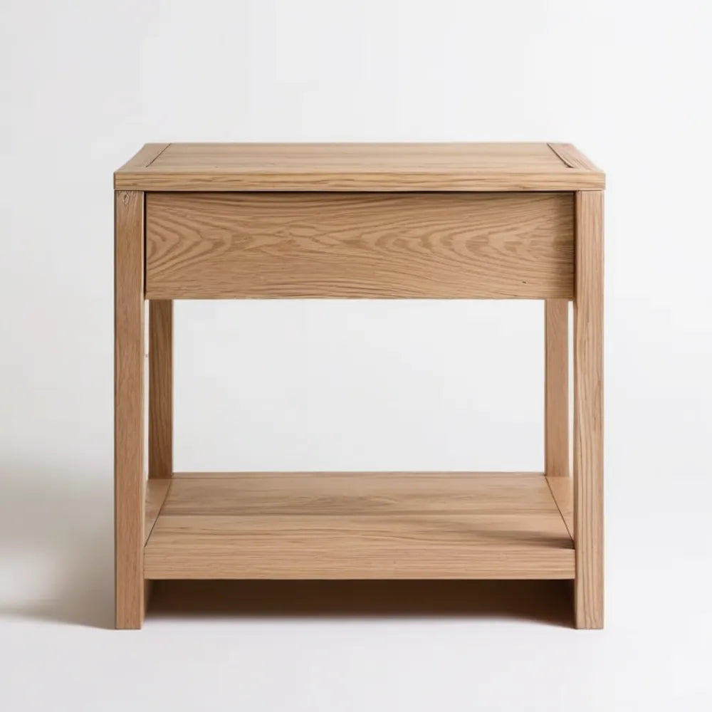 Dębowa szafka nocna naturalna 50 × 40 × 60 cm z szufladą i otwartą półką