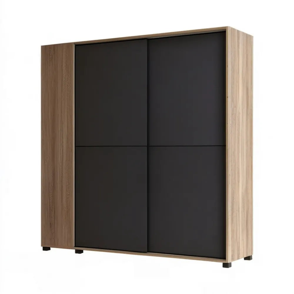 Dwudrzwiowa szafa ubraniowa czarno-dębowa 160 × 60 × 200 cm