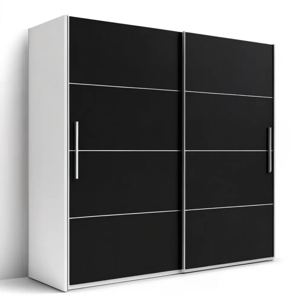 Szafa przesuwna czarno-biała z aluminiowymi detalami 180 x 60 x 200 cm