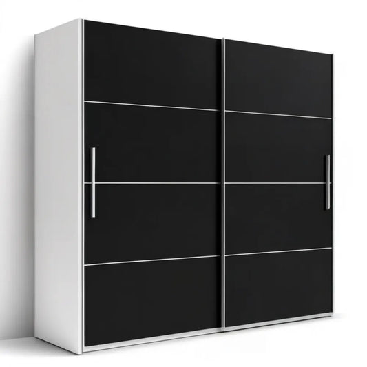 Szafa przesuwna czarno-biała z aluminiowymi detalami 180 x 60 x 200 cm