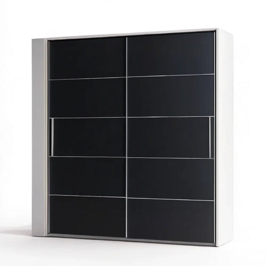 Czarno-biała przesuwna garderoba z płyty laminowanej 200 × 60 × 200 cm