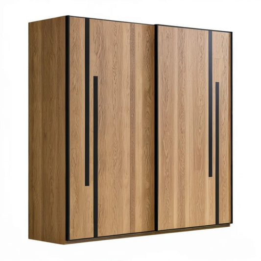 Dwudrzwiowa szafa z płyty laminowanej, dąb naturalny/czarny, 200 x 60 x 200 cm