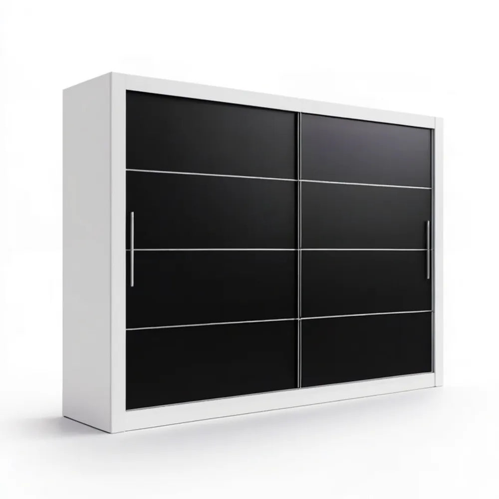 Szafa przesuwna 180 x 60 x 200 cm z laminowanej płyty, Biała/Czarna/Srebrna