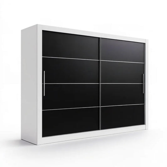 Szafa przesuwna 180 x 60 x 200 cm z laminowanej płyty, Biała/Czarna/Srebrna