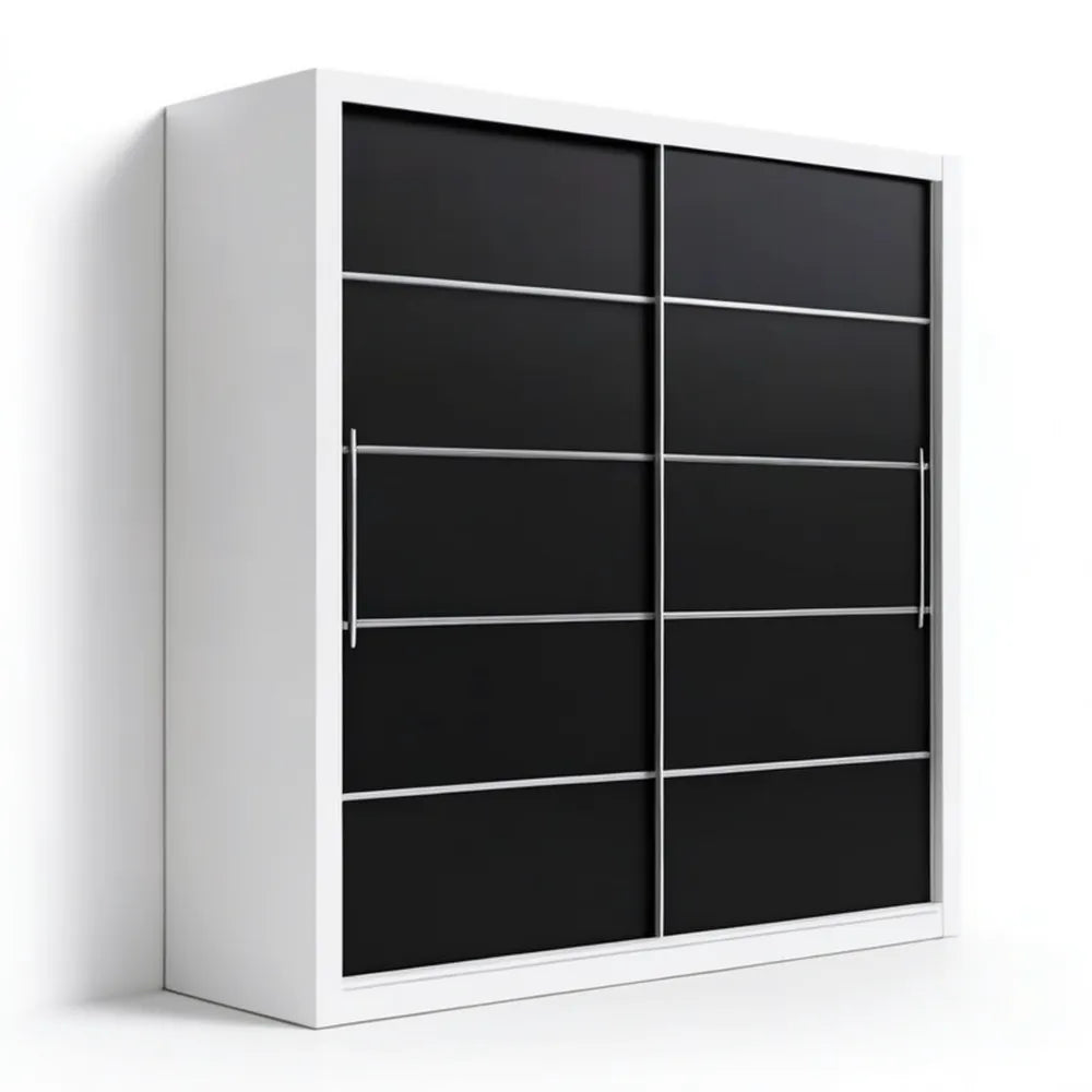 Szafa przesuwna biało-czarna z aluminiowymi uchwytami 180 x 60 x 200 cm